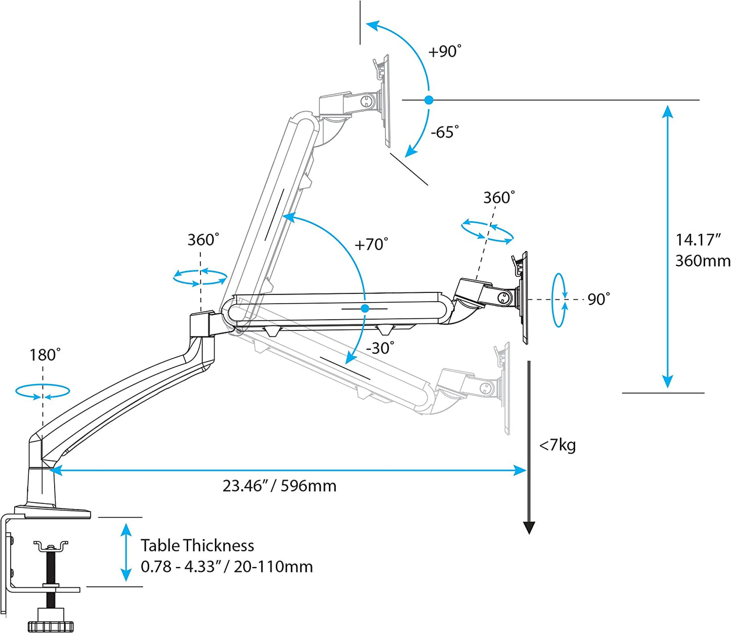 StarTech.com Desk Clamp Monitor Mount - Adjustable - Supports Monitors 12” to 34” - Full Motion Slim VESA Mount Monitor Arm - Desk &amp; Grommet Clamp -Black (ARMSLIM)