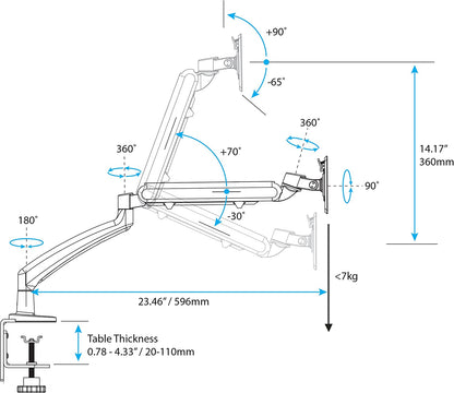 StarTech.com Desk Clamp Monitor Mount - Adjustable - Supports Monitors 12” to 34” - Full Motion Slim VESA Mount Monitor Arm - Desk &amp; Grommet Clamp -Black (ARMSLIM)