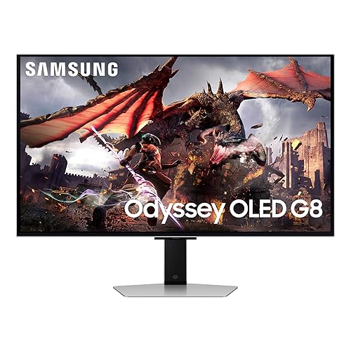 Samsung 32 Inch G8 OLED Silver G-Sync Compatible Gaming Monitor with 240 Hz Refresh Rate, 0.03 ms, AI Powered Gaming Hub- (LS32DG802SNXZA) [Canada Version] (2024) 2024 model 32 Inch Smart OLED
