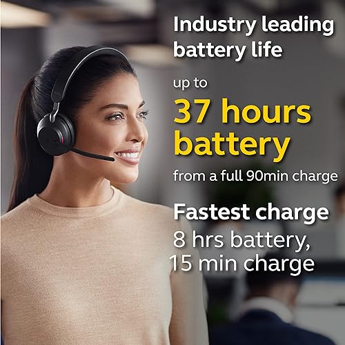 Jabra Evolve2 65 UC Wireless Headphones with Link380c, Stereo, Black – Wireless Bluetooth Headset for Calls and Music, 37 Hours of Battery Life, Passive Noise Cancelling Headphones, Stereo (USB-C) Unified Communications Stereo (USB-C)