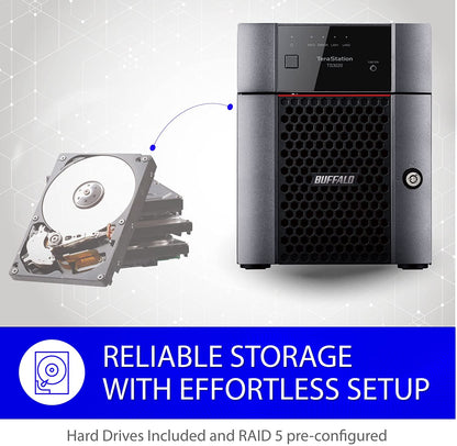 BUFFALO TeraStation 3420DN 4-Bay Desktop NAS 8TB (2x4TB) with HDD NAS Hard Drives Included 2.5GBE / Computer Network Attached Storage / Private Cloud / NAS Storage/ Network Storage / File Server 8 TB (2 x 4TB) TeraStation 3420DN Desktop NAS 4 Drive Bays