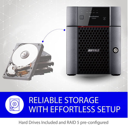 BUFFALO TeraStation 3420DN 4-Bay Desktop NAS 4TB (2x2TB) with HDD NAS Hard Drives Included 2.5GBE / Computer Network Attached Storage / Private Cloud / NAS Storage/ Network Storage / File Server 4 TB (2 x 2TB) TeraStation 3420DN Desktop NAS 4 Drive Bays