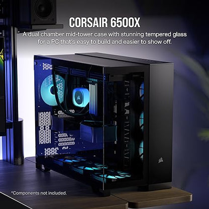 CORSAIR 6500X Mid-Tower ATX Dual Chamber PC Case – Panoramic Tempered Glass – Reverse Connection Motherboard Compatible – No Fans Included – Black Tempered Glass Black
