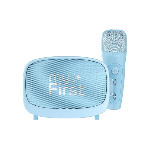 myFirst Voice 2 - Kids Mini Karaoke Machine with Wireless Microphone and Ai Voice Changer for Kids, Portable Bluetooth Speaker, Christmas Toys Gifts for Girls and Boy 3-12 Years Old (Blue)