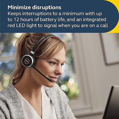 Jabra Evolve 65 SE Link380a UC Stereo- Bluetooth Headset with Noise-Cancelling Microphone, Long-Lasting Battery and Dual Connectivity - Works with All Other Platforms - Black