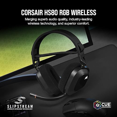 Corsair HS80 RGB Wireless Premium Gaming Headset with Dolby Atmos Audio (Low-Latency, Omni-Directional Microphone, 60ft Range, Up to 20 Hours Battery Life, PS5/PS4 Wireless Compatibility) Black Wireless Black