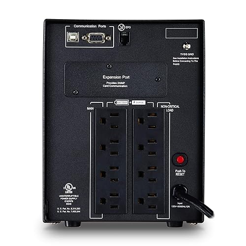 CyberPower PR1500LCD Smart App Sinewave UPS System, 1500VA/1500W, 8 Outlets, AVR, Mini-Tower 1500VA UPS System