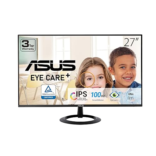ASUS 24” (23.8-inch viewable) Eye Care Monitor (VZ24EHF) - IPS, Full HD (1920 x 1080), Frameless, 100Hz, Adaptive-Sync, 1ms, HDMI, Low Blue Light, Flicker Free, Ultra-Slim Profile, 3 Year Warranty