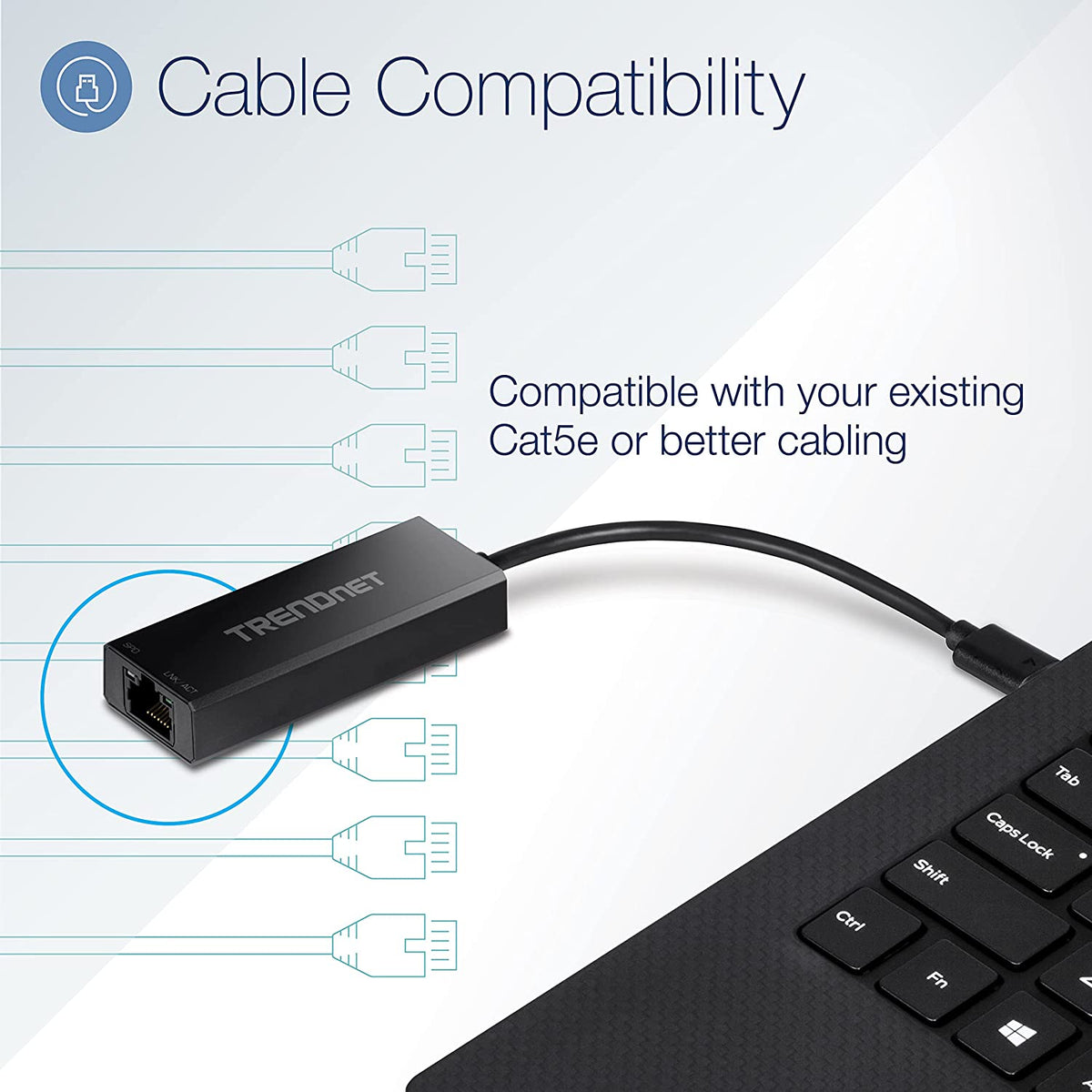 TRENDnet 2.5G USB-C to RJ-45 Ethernet Adapter, 2-in-1 Adapter Compatible with USB C/Thunderbolt 3 or USB 3.1, Windows and Mac Compatible, USB-C to USB-A Adapter Included, Black, TUC-ET2G USB-C 2.5 Gbps