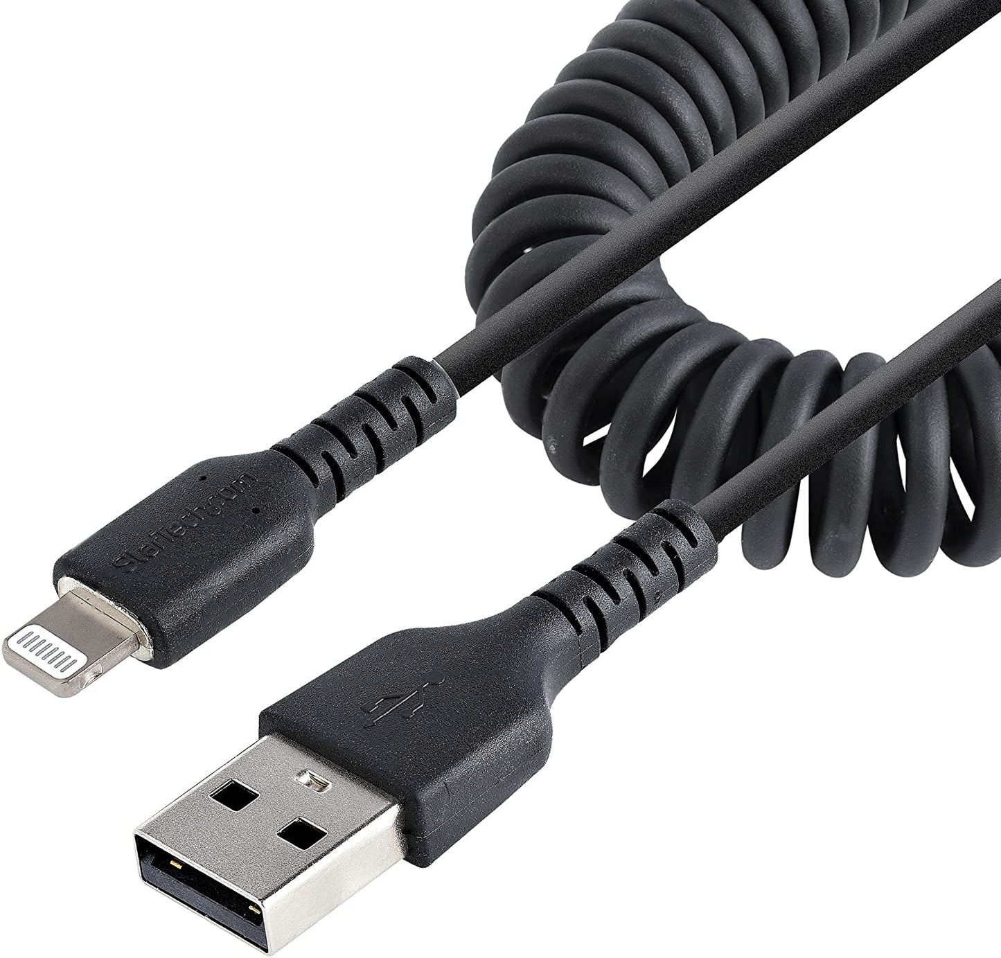 StarTech.com 50cm (20in) USB to Lightning Cable, MFi Certified, Coiled iPhone Charger Cable, Black, Durable TPE Jacket Aramid Fiber, Heavy Duty Coil Lightning Cable (RUSB2ALT50CMBC) 50cm / 20 in USB-A