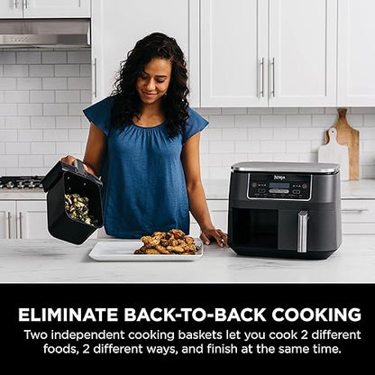 Ninja Foodi 6-in-1 8-qt. (7.6L) 2-Basket Air Fryer DualZone Technology, Match Cook & Smart Finish to Roast, Broil, Dehydrate & More for Quick, Easy Meals, Slate Grey (DZ201C) Canadian Version 8 Quart 6-in-1