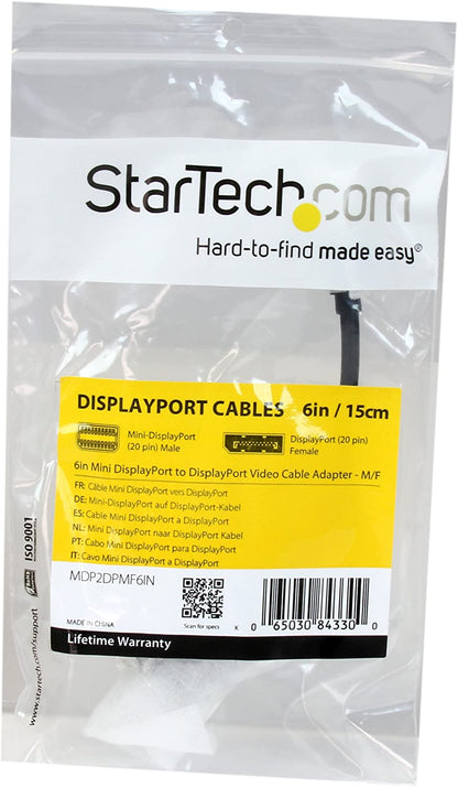 StarTech.com Mini DisplayPort to DisplayPort Adapter - 4K x 2K UHD Video - Mini DP to DP Converter - Mini DisplayPort to DisplayPort 1.2 Adapter - mDP PC/Computer to DP Monitor/Display (MDP2DPMF6IN) 6in / 15cm Black