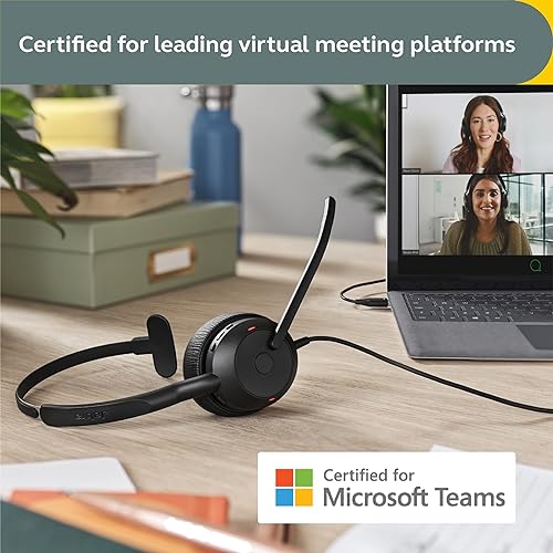 Jabra Evolve2 50 Wired Mono Headset AirComfort Technology, Noise-Cancelling Mics & Active Noise Cancellation - MS Teams Certified, Works with All Other Platforms - Black USB-C MS Teams