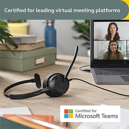 Jabra Evolve2 50 Wired Mono Headset AirComfort Technology, Noise-Cancelling Mics & Active Noise Cancellation - MS Teams Certified, Works with All Other Platforms - Black USB-C MS Teams