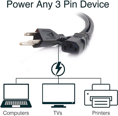 C2g/ cables to go C2G Power Cord, Replacement Power Cable, 3 Pin Connector, Universal Power Cord, 5-15P to C13, 18 AWG, Black, 3 Feet (4.57 Meters), Cables to Go 03129 3 Feet Universal Cord