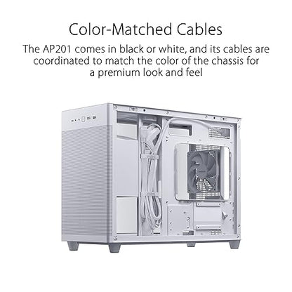 ASUS Prime AP201 White MicroATX Tempered Glass Edition Supports Graphics Cards up to 338mm, 360mm Coolers, & Standard ATX PSUs, Tool-Free Side Panels, Tempered Glass Side & Front Panel USB Type-C