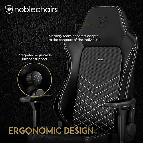 noblechairs Hero Gaming Chair - Office Chair - Desk Chair - PU Faux Leather - Black/Platinum White