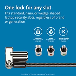 Kensington Universal 3-in-1 Keyed Laptop Locks - Standard Keyed (K62318WW) Universal 3-in-1 keyed Laptop Lock