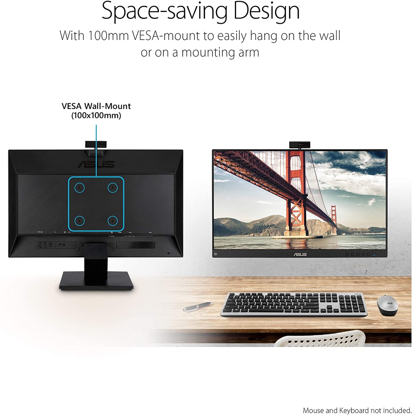 ASUS BE24EQK 23.8” Business Monitor with Webcam, 1080P Full HD IPS, Eye Care, DisplayPort HDMI, Frameless, Built-in Adjustable 2MP Webcam, Mic Array, Stereo Speaker, Video Conference 23.8" IPS w/Webcam &amp; DisplayPort