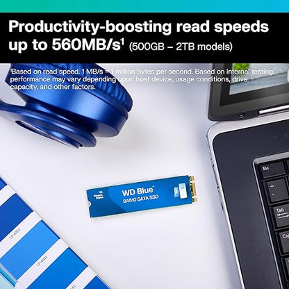 Western Digital 2TB WD Blue SA510 SATA Internal Solid State Drive SSD - SATA III 6 Gb/s, M.2 2280, Up to 560 MB/s - WDS200T3B0B New Generation 2TB