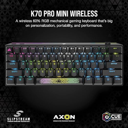 Corsair K70 PRO Mini Wireless RGB 60% Mechanical Gaming Keyboard (Fastest Sub-1ms Wireless, Swappable Cherry MX Speed Keyswitches, Durable Aluminum Frame and PBT Double-Shot Keycap) Black