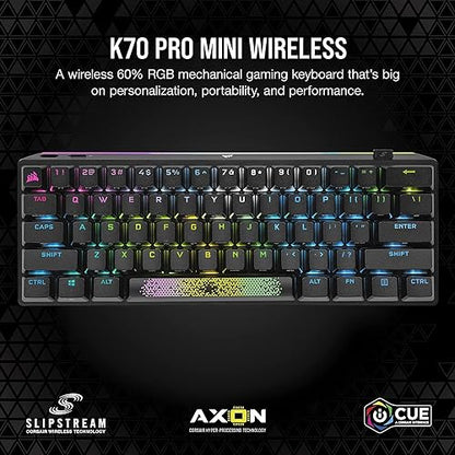 Corsair K70 PRO Mini Wireless RGB 60% Mechanical Gaming Keyboard (Fastest Sub-1ms Wireless, Swappable Cherry MX Speed Keyswitches, Durable Aluminum Frame and PBT Double-Shot Keycap) Black