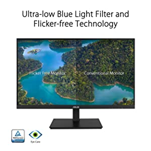 ASUS VA27DQSB 27” Monitor, 1080P Full HD, 75Hz, IPS, Adaptive-Sync, Eye Care, HDMI DisplayPort VGA USB Hub, Frameless, Ergonomic Design, VESA Wall Mountable 27" IPS 75Hz w/DP &amp; Height adjustable