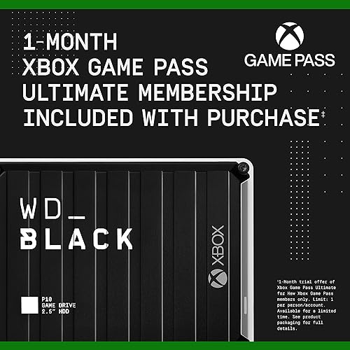 WD_Black 4TB P10 Game Drive for Xbox One, Portable External Hard Drive HDD with 1-Month Xbox Game Pass - WDBA5G0040BBK-WESN 4TB Xbox