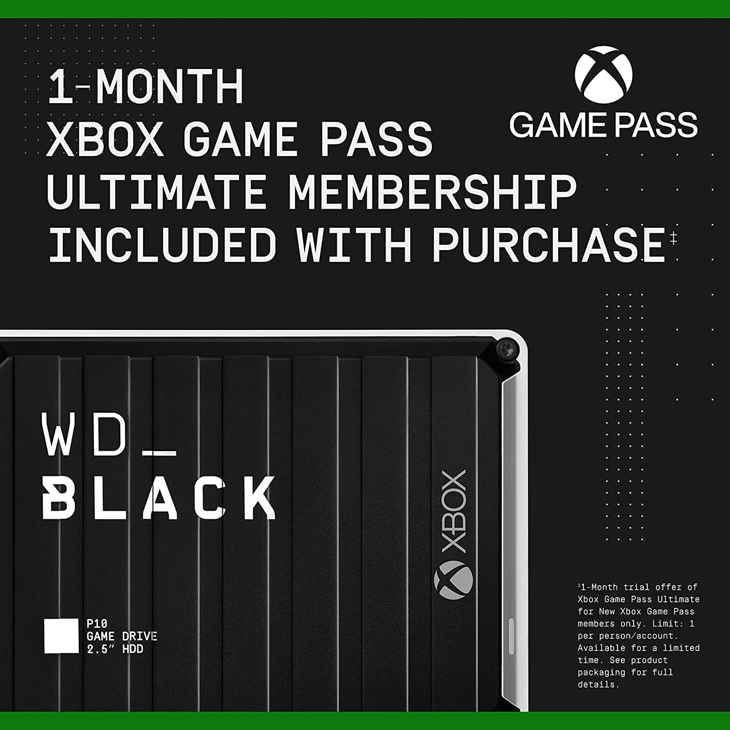 Western digital WD_BLACK 5TB P10 Game Drive for Xbox - Portable External Hard Drive HDD with 1-Month Xbox Game Pass - WDBA5G0050BBK-WESN 5TB Game Drive for Xbox