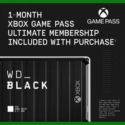 Western digital WD_BLACK 5TB P10 Game Drive for Xbox - Portable External Hard Drive HDD with 1-Month Xbox Game Pass - WDBA5G0050BBK-WESN 5TB Game Drive for Xbox