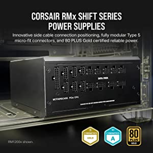 Corsair RM1000x Shift Fully Modular ATX Power Supply - Modular Side Interface - ATX 3.0 &amp; PCIe 5.0 Compliant - Zero RPM Fan Mode - 105°C-Rated Capacitors - 80 Plus Gold Efficiency - Black RMx Shift (ATX 3.0 &amp; PCIe 5.0) 1000W