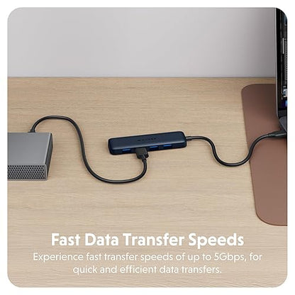 Hyper Drive 4 Port USB A to USB C Hub. Connect Devices w/ 4 Fast USB-A Ports, 5Gbps Data Transfer Speed USB A and C Hub. Plug-and-Play Hyper USB C Hub. Made with EcoSmart Recycled Materials.