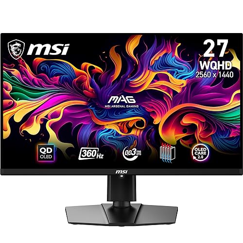 MSI MAG 271QPX QD-OLED, 27 OLED Gaming Monitor, 2560 x 1440 (QHD), OLED 0.03ms Response time, 360Hz, True Black HDR 400, HDMI, DP Port, USB Type C, Tilt, Height
