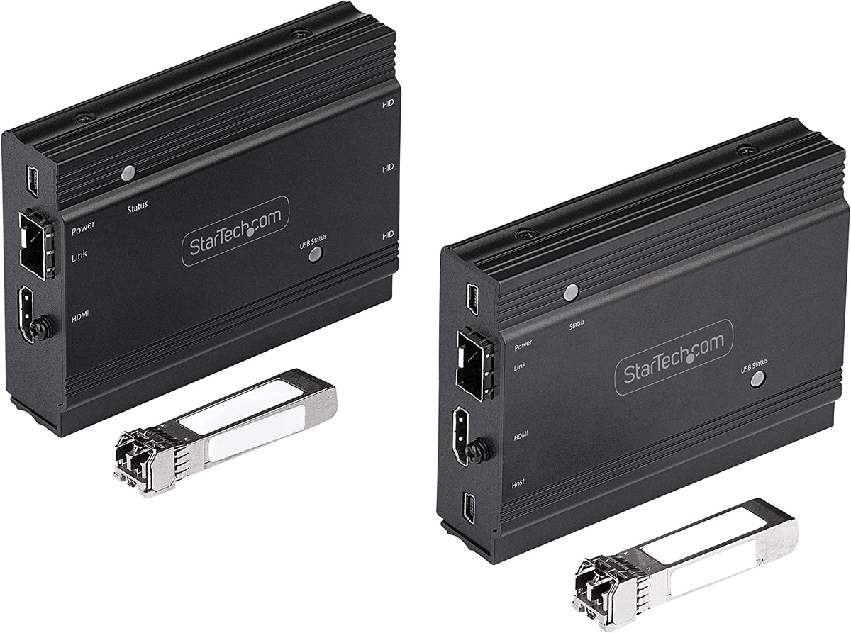 StarTech.com 4K HDMI KVM Extender Over Fiber - HDMI Video &amp; USB Remote KVM Switch/Console Extender - up to 984ft/300m (MultiMode) - 2X 10G MMF SFP+ modules - KVM Extension Kit (TX/RX) (SV565FXHD4KU)