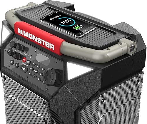 Monster Rockin' Roller 270 Portable Indoor/Outdoor Wireless Speaker, 200 Watts, Up to 100 Hours Playtime, IPX4 Water Resistant, Qi Charger, Connect to Another TWS Speaker