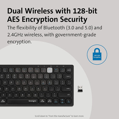 Kensington Multi-Device Dual Wireless Compact Keyboard - Black (K75502US) Compact Wireless Black
