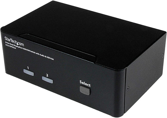 StarTech.com Dual Monitor DisplayPort KVM Switch - 2 Port - USB 2.0 Hub - Audio and Microphone - DP KVM Switch (SV231DPDDUA) Black 2 Port DisplayPort | Dual Monitor Single