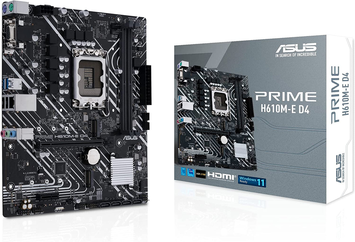ASUS Prime H610M-E D4 LGA 1700(Intel 12th Gen) mATX Motherboard (PCIe 4.0, DDR4,2xM.2 Slots,1Gb LAN,DisplayPort/HDMI/D-Sub, USB 3.2 Gen 1 Ports, SATA 6 Gbps, COM Header, RGB Header)