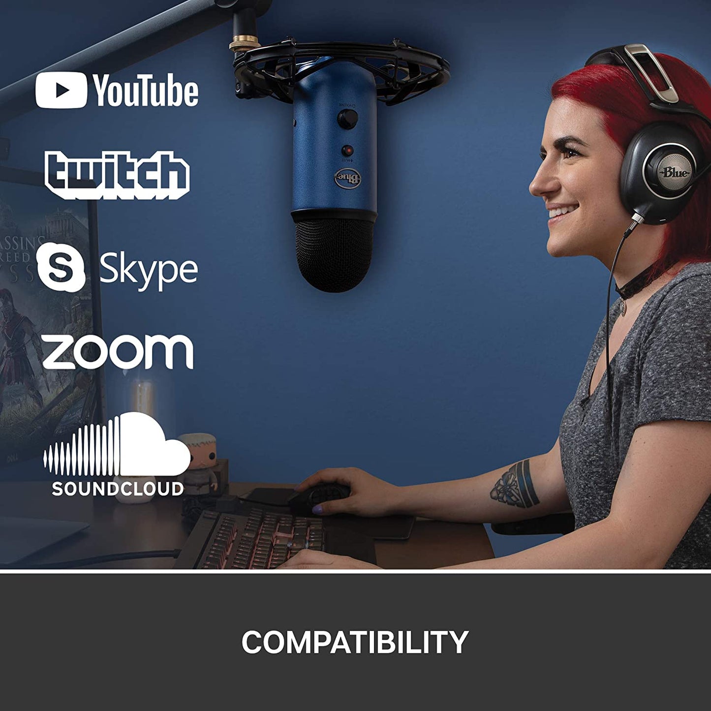 Blue microphones Blue Yeti USB Microphone for Recording, Streaming, Gaming, Podcasting on PC and Mac, Condenser Mic for Laptop or Computer with Blue VO!CE Effects, Adjustable Stand, Plug and Play – Midnight Blue