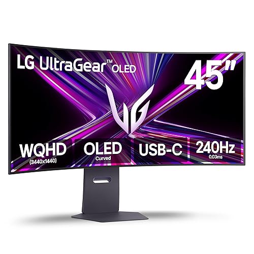 LG Ultragear 45GX900A-B 45" OLED Curved Gaming Monitor – WQHD, 240Hz, 0.03ms, G-SYNC, FreeSync, USB-C PD 65W, HDMI 2.1, DCI-P3 98.5% 45" WQHD 3440 x 1440