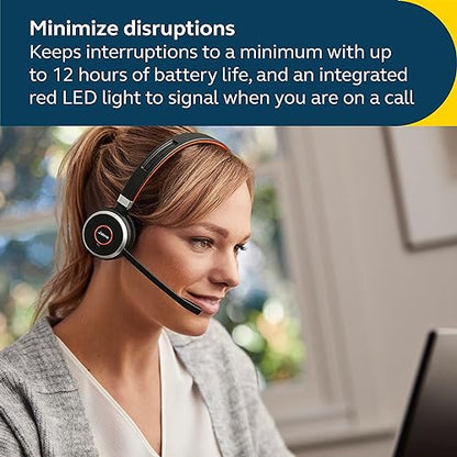 Jabra Evolve 65 SE Link380a UC Stereo Stand- Bluetooth Headset with Noise-Cancelling Microphone, Long-Lasting Battery and Dual Connectivity - Works with All Other Platforms - Black UC Stereo with Stand