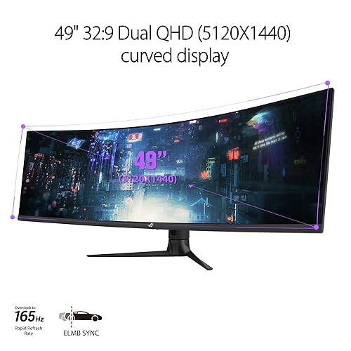 ASUS ROG Strix 49” Ultra-wide Curved HDR Gaming Monitor (XG49WCR) - Dual QHD 32:9 (5120 x 1440), 165Hz, Extreme Low Motion Blur Sync, USB-C, RJ45, DisplayHDR400, 90% DCI-P3, Dual Input-KVM Switch 49" Curved QHD 32:9 165Hz Docking Smart KVM VA