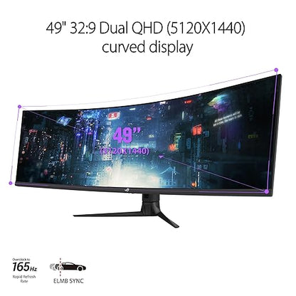 ASUS ROG Strix 49” Ultra-wide Curved HDR Gaming Monitor (XG49WCR) - Dual QHD 32:9 (5120 x 1440), 165Hz, Extreme Low Motion Blur Sync, USB-C, RJ45, DisplayHDR400, 90% DCI-P3, Dual Input-KVM Switch 49" Curved QHD 32:9 165Hz Docking Smart KVM VA