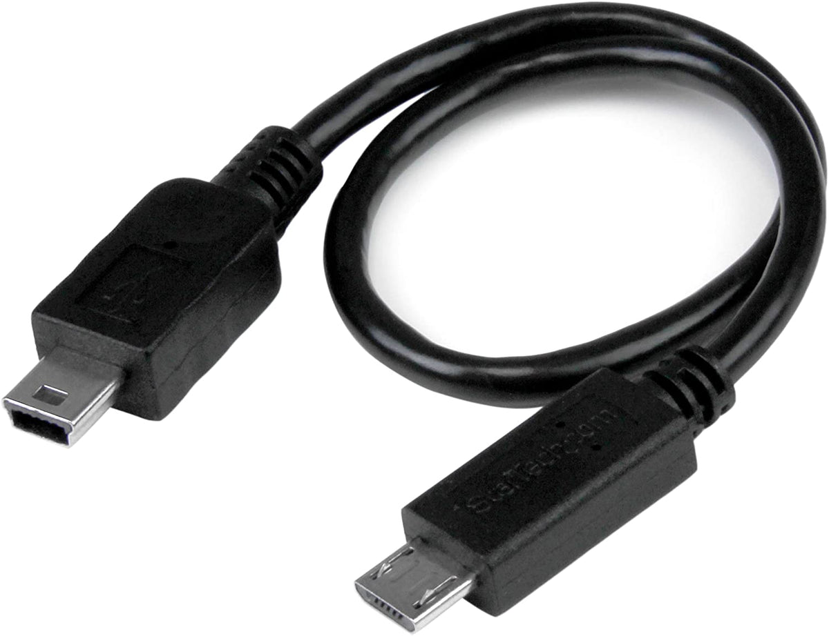StarTech.com 8in USB OTG Cable - Micro USB to Mini USB - M/M - USB OTG Mobile Device Adapter Cable - 8 inch (UMUSBOTG8IN),Black 8in Micro USB to Mini USB Cable Black
