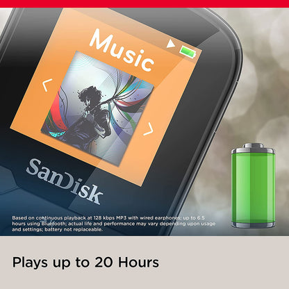 SanDisk 16GB Clip Sport Plus MP3 Player, Blue - Bluetooth, LCD Screen, FM Radio - SDMX28-016G-G46B Blue 16GB MP3 Player