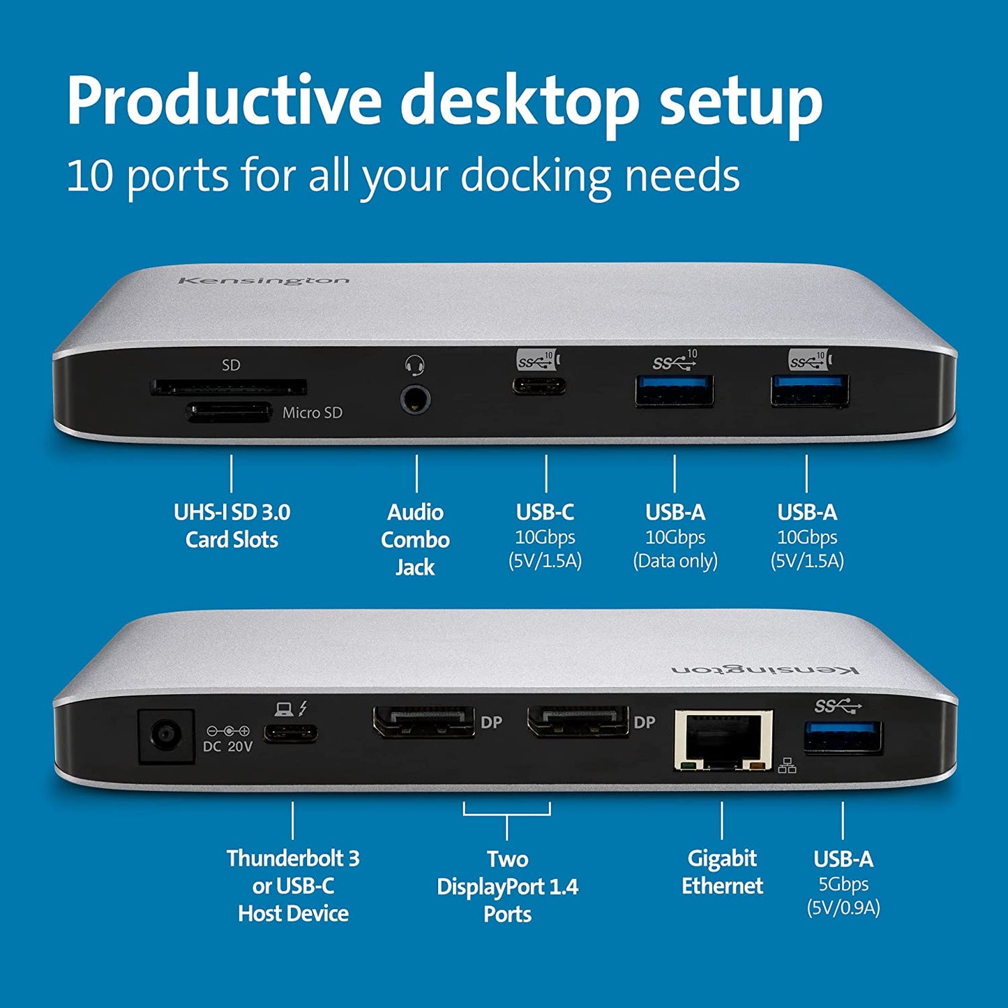 Kensington SD2480T Thunderbolt 3 and USB-C Dual 4K Hybrid Nano Dock with 60W PD, SD &amp; Micro SD Card Reader, for Windows and MacBooks (K38410NA)