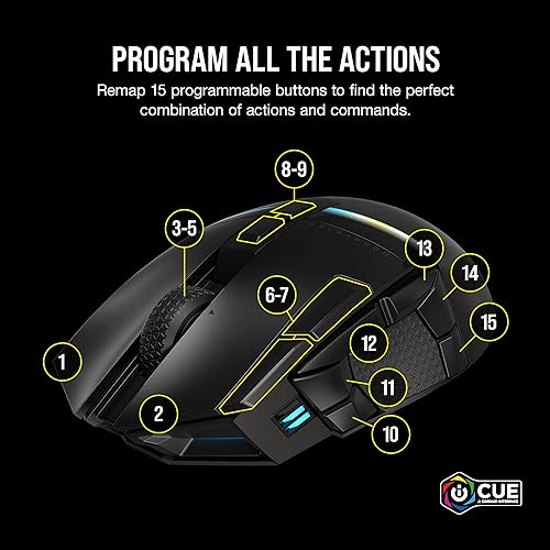 CORSAIR DARKSTAR RGB Wireless Gaming Mouse for MMO, MOBA - 26,000 DPI - 15 Programmable Buttons - Up to 80hrs Battery - iCUE Compatible - Black