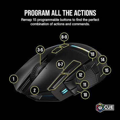 CORSAIR DARKSTAR RGB Wireless Gaming Mouse for MMO, MOBA - 26,000 DPI - 15 Programmable Buttons - Up to 80hrs Battery - iCUE Compatible - Black
