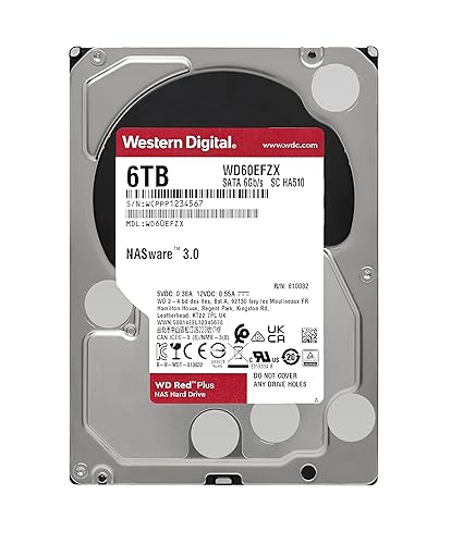 Western Digital 6TB WD Red Plus NAS Internal Hard Drive HDD - 5640 RPM, SATA 6 Gb/s, CMR, 128 MB Cache, 3.5 -WD60EFZX