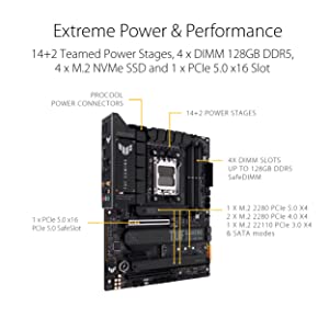 ASUS TUF Gaming X670E-PLUS WiFi 6E Socket AM5 (LGA 1718) Ryzen 7000 ATX Gaming Motherboard(16 Power Stages, PCIe® 5.0, DDR5 Memory, Four M.2 Slots,2.5 Gb LAN,USB 4, Aura RGB Lighting)
